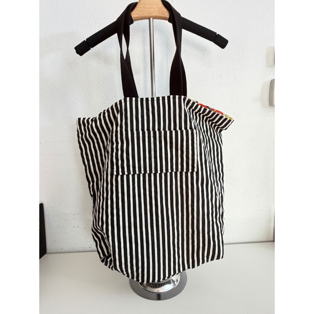 Handmade Black White Striped Canvas Tote Bag Cowboy Western Novelty Lining
